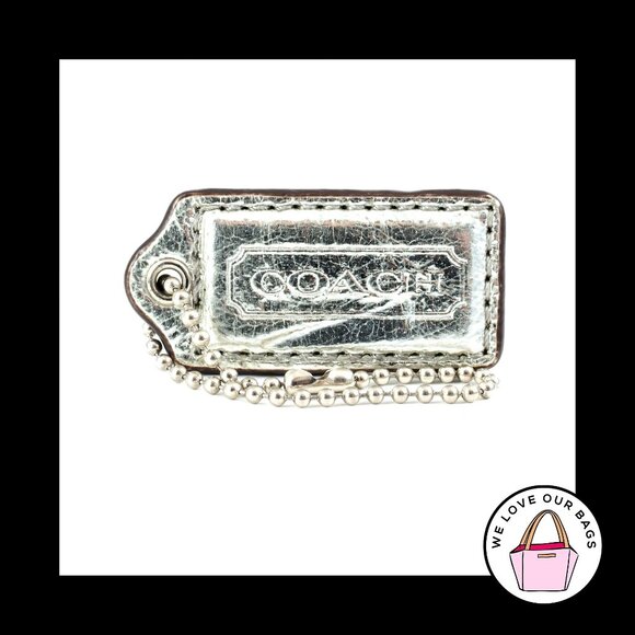 2" Medium COACH SILVER METALLIC Leather Nickel Fob Bag Charm Keychain Hang Tag - Picture 1 of 1